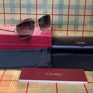 Cartier Big C Unisex Diamond Cut Rimless Sunglasses